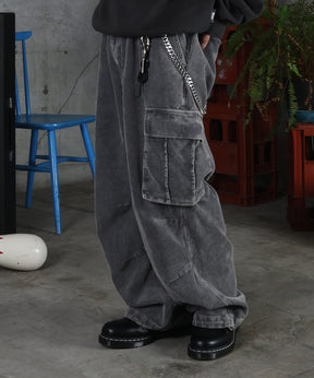 バレル グランジ風洗い コーデュロイ カーゴパンツ