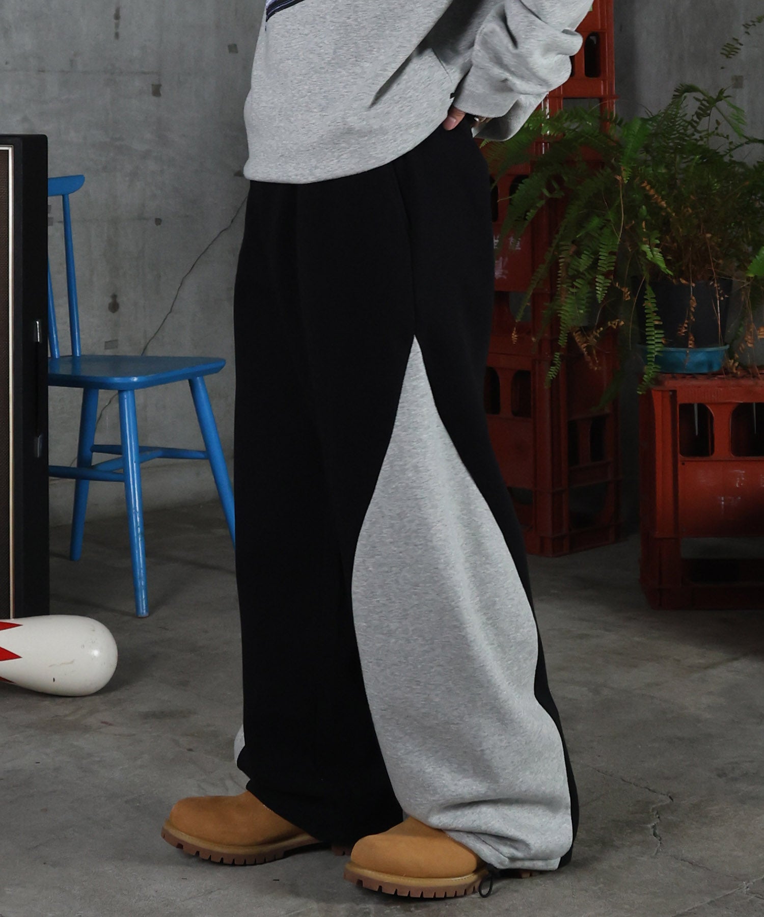 配色切り替え ドロスト スウェットパンツ