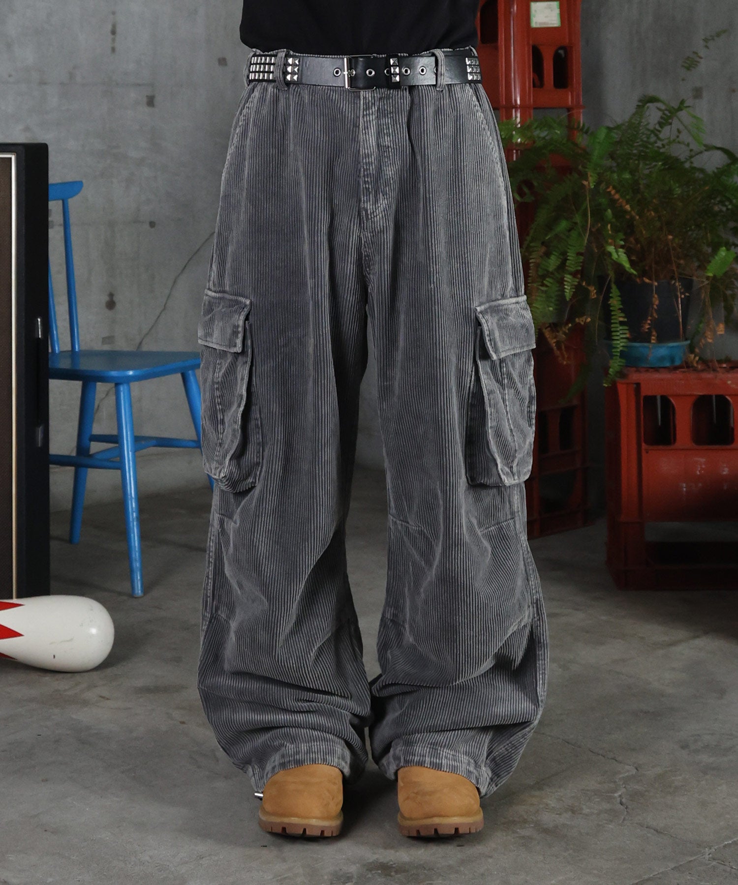 バレル グランジ風洗い コーデュロイ カーゴパンツ