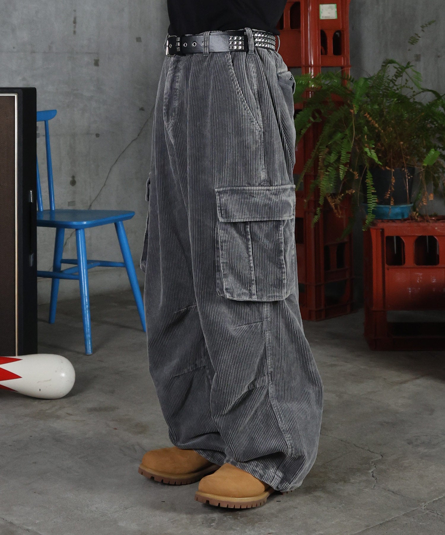 バレル グランジ風洗い コーデュロイ カーゴパンツ