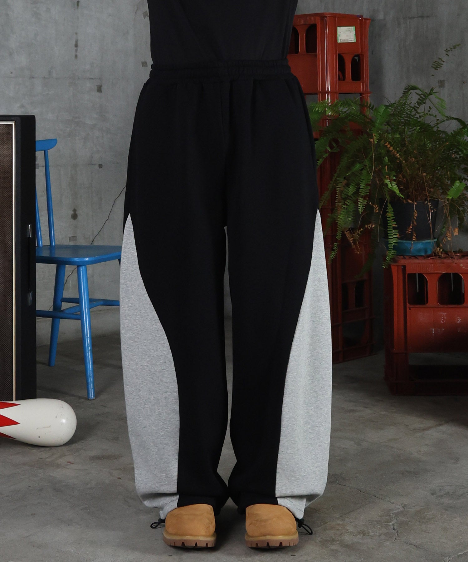 配色切り替え ドロスト スウェットパンツ