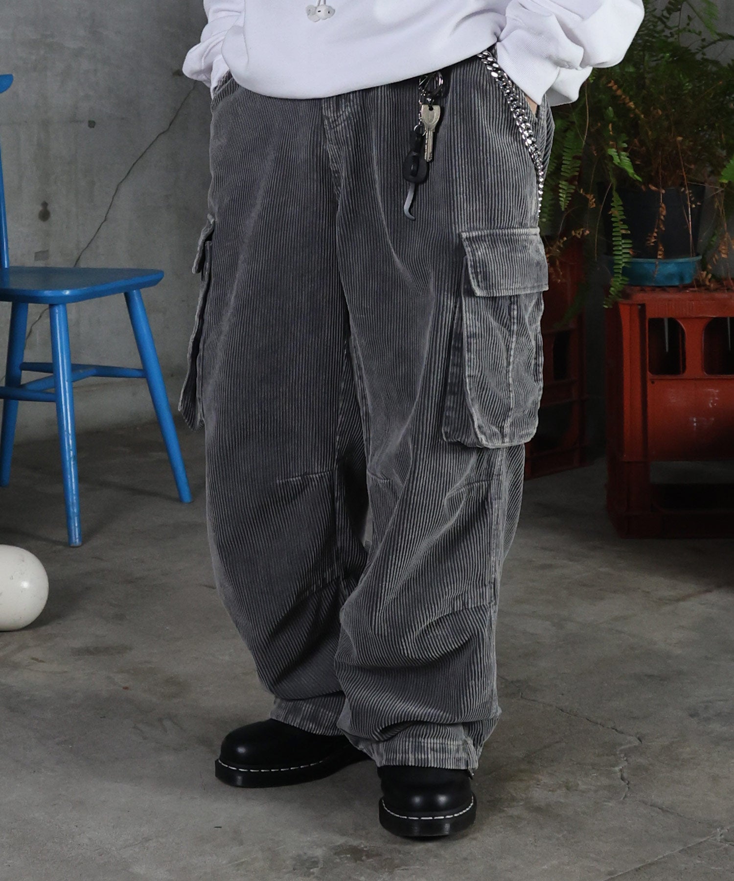 バレル グランジ風洗い コーデュロイ カーゴパンツ