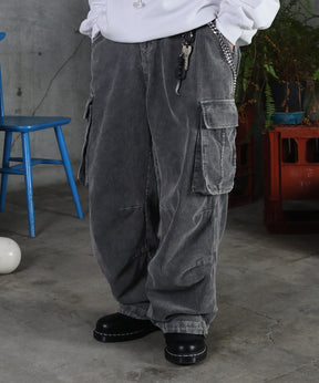 バレル グランジ風洗い コーデュロイ カーゴパンツ