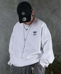 裏起毛 ハートワンポイント刺繍クルーネックスウェット