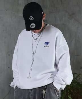 裏起毛 ハートワンポイント刺繍クルーネックスウェット