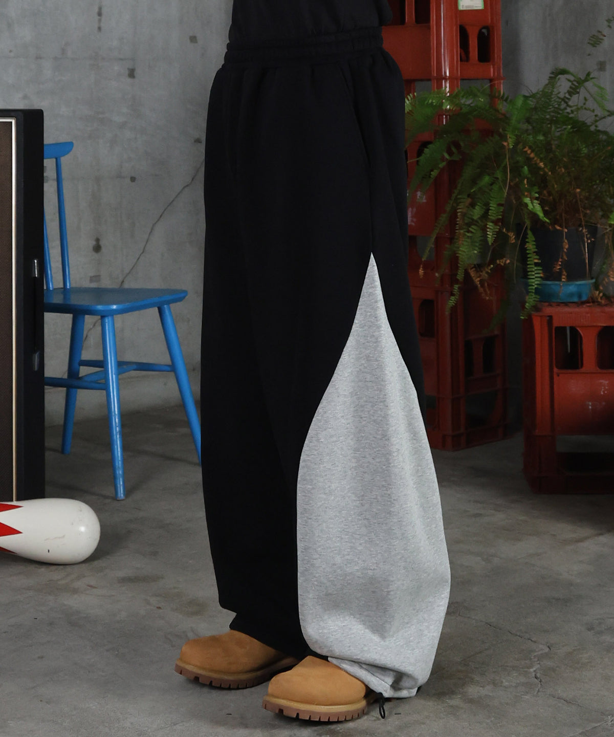 配色切り替え ドロスト スウェットパンツ