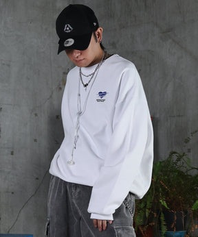 裏起毛 ハートワンポイント刺繍クルーネックスウェット