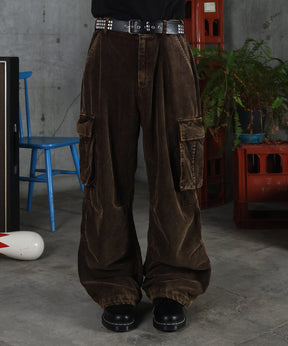 バレル グランジ風洗い コーデュロイ カーゴパンツ