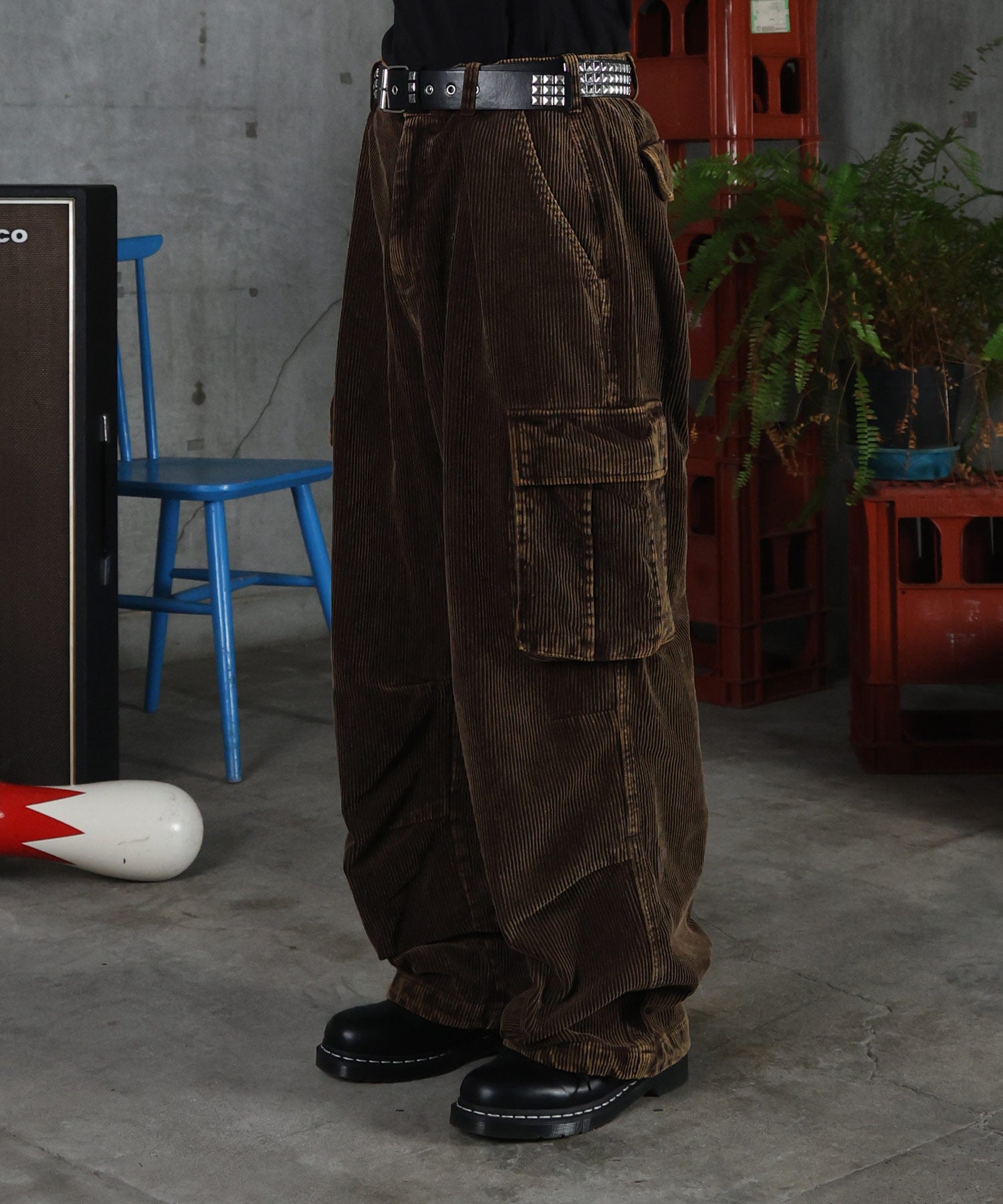 バレル グランジ風洗い コーデュロイ カーゴパンツ