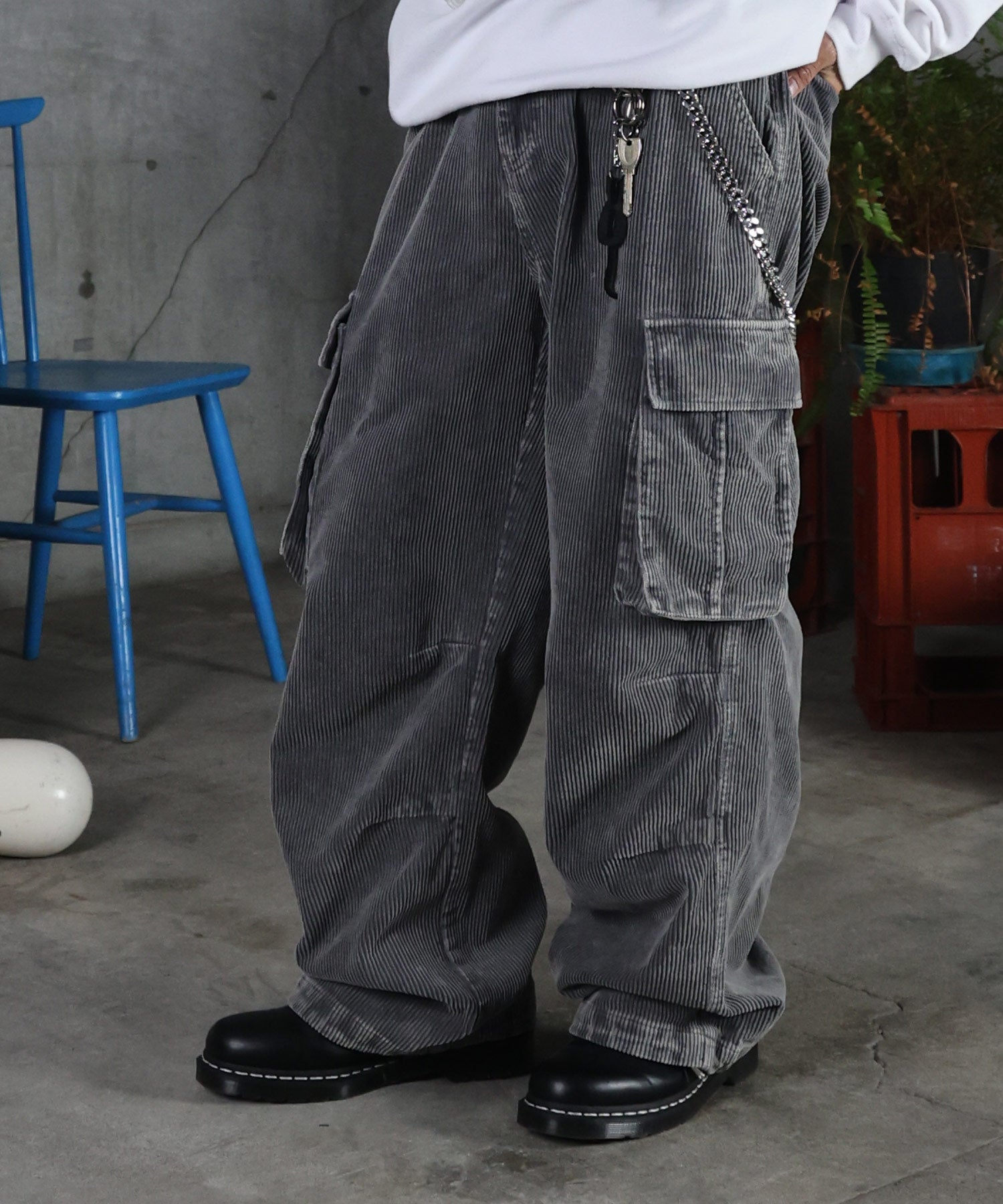 バレル グランジ風洗い コーデュロイ カーゴパンツ