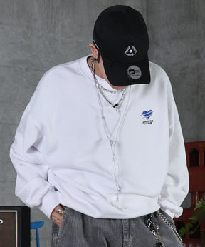 裏起毛 ハートワンポイント刺繍クルーネックスウェット