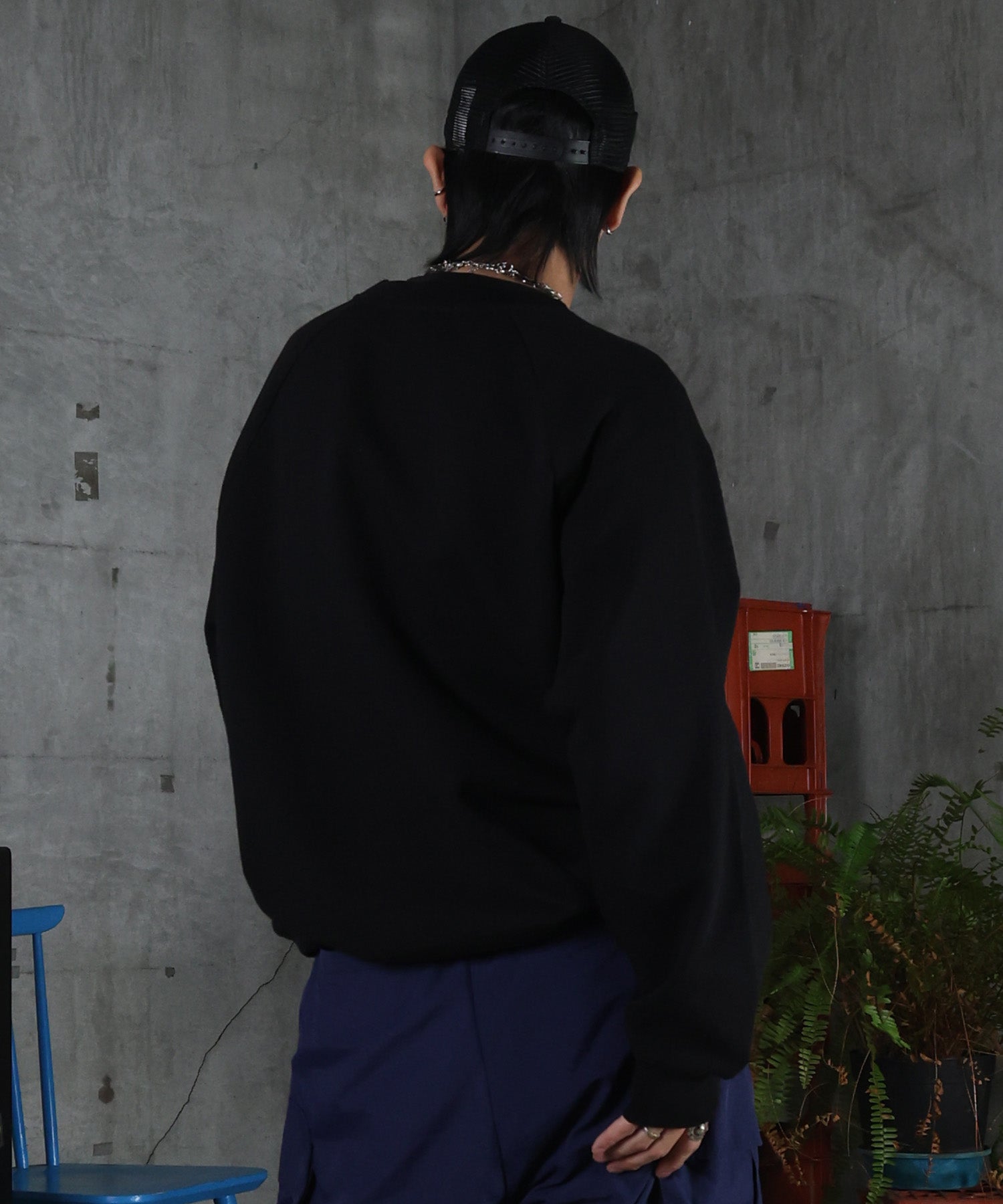 裏起毛 ワンポイント ドロスト ラグランスウェット