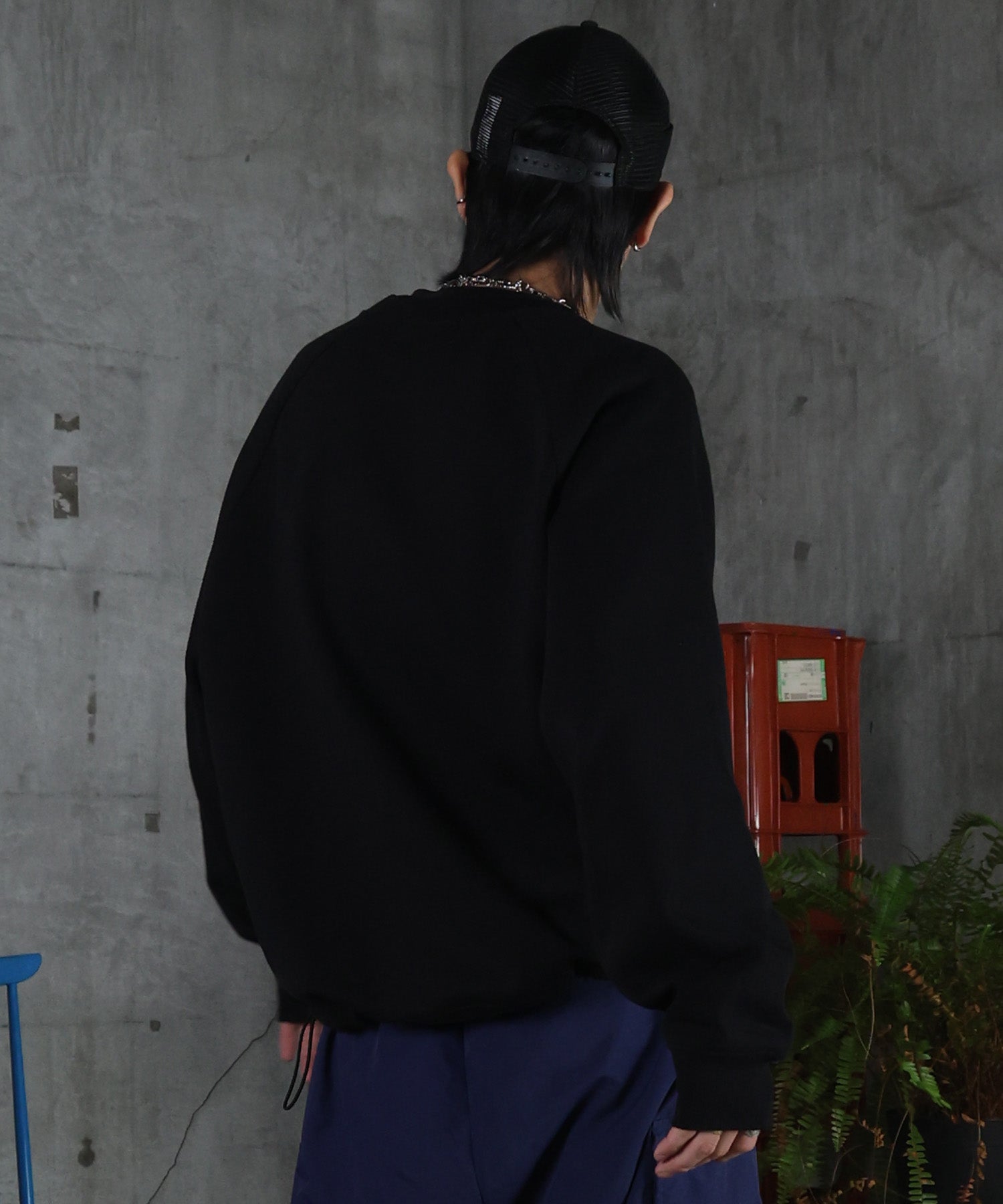 裏起毛 ワンポイント ドロスト ラグランスウェット