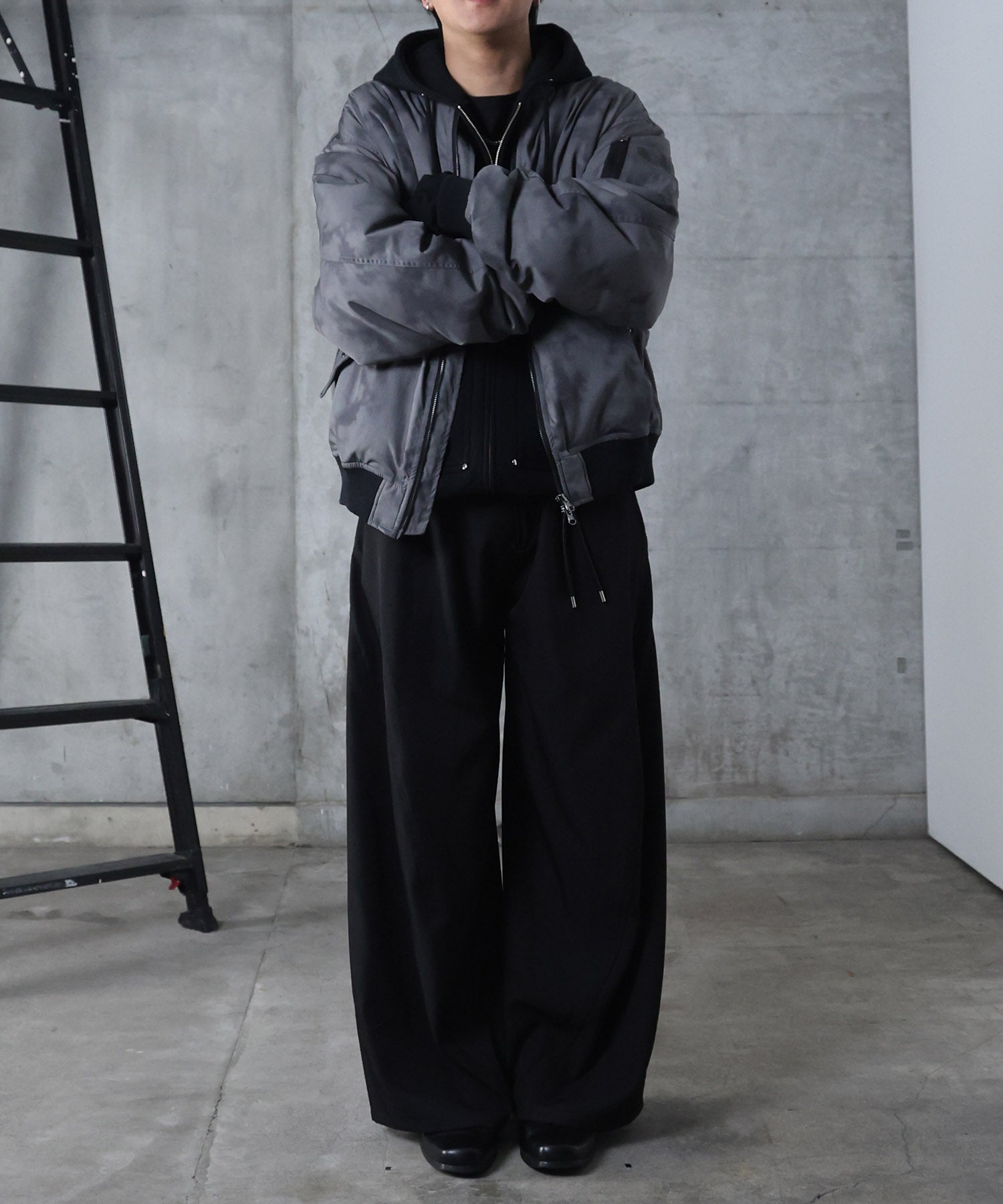 ヴィンテージスモークウォッシュ柄 MA-1 中綿ブルゾン ビッグシルエット