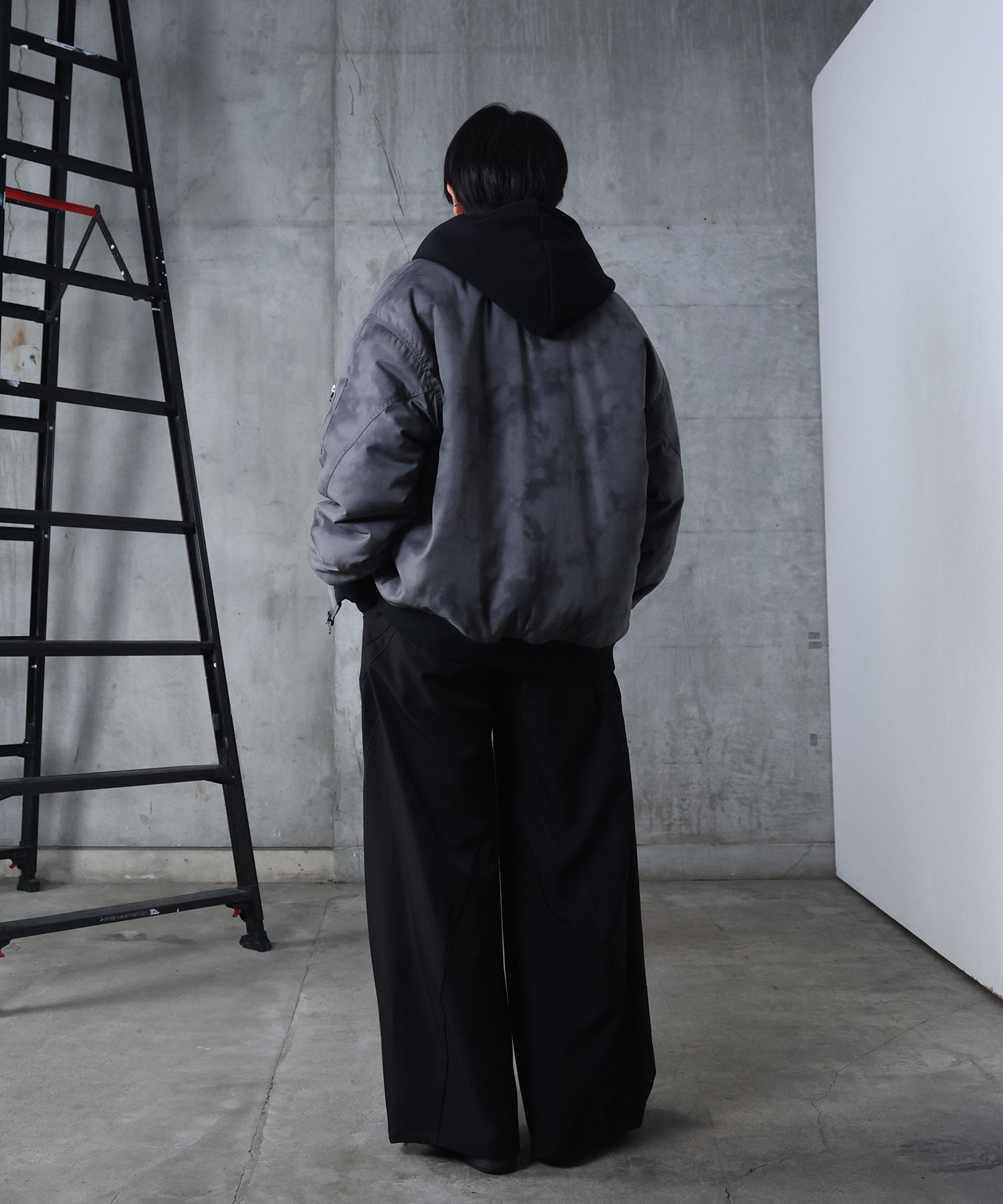 ヴィンテージスモークウォッシュ柄 MA-1 中綿ブルゾン ビッグシルエット