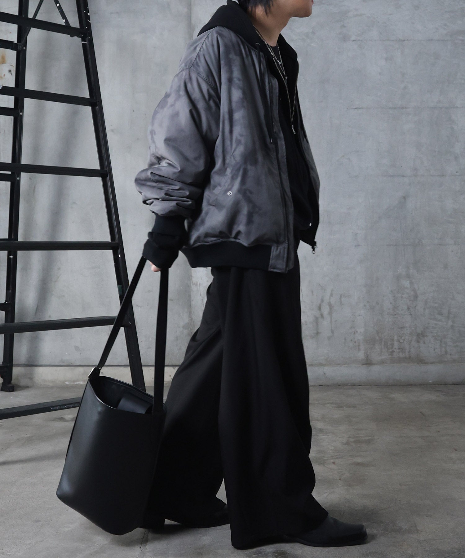 ダブルポケット スタッズ リベット フルジップパーカー ビッグシルエット