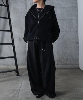 ダブルポケット スタッズ リベット フルジップパーカー ビッグシルエット