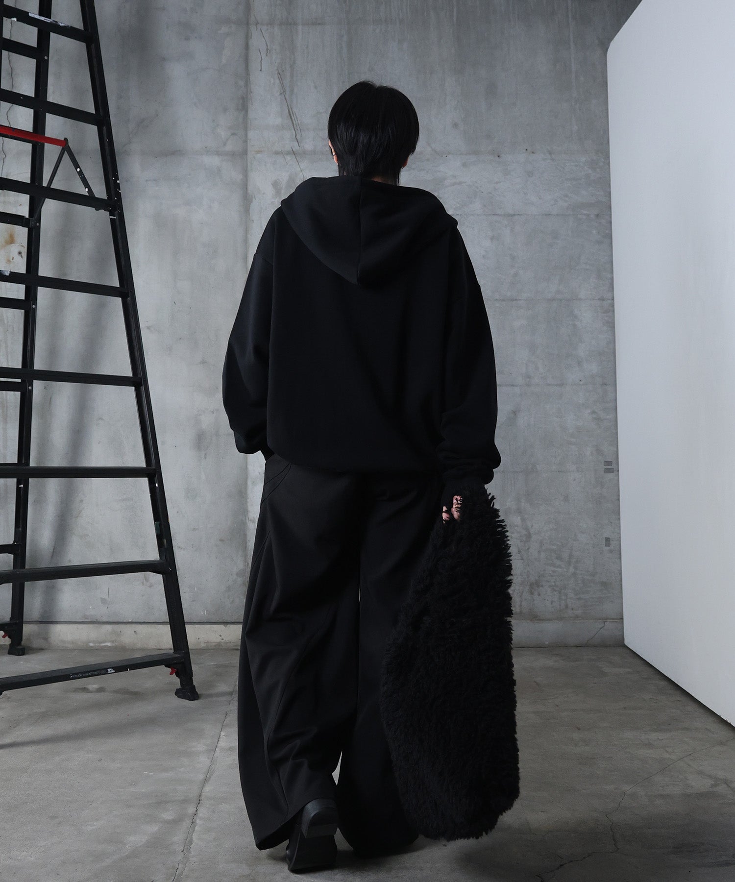 ダブルポケット スタッズ リベット フルジップパーカー ビッグシルエット