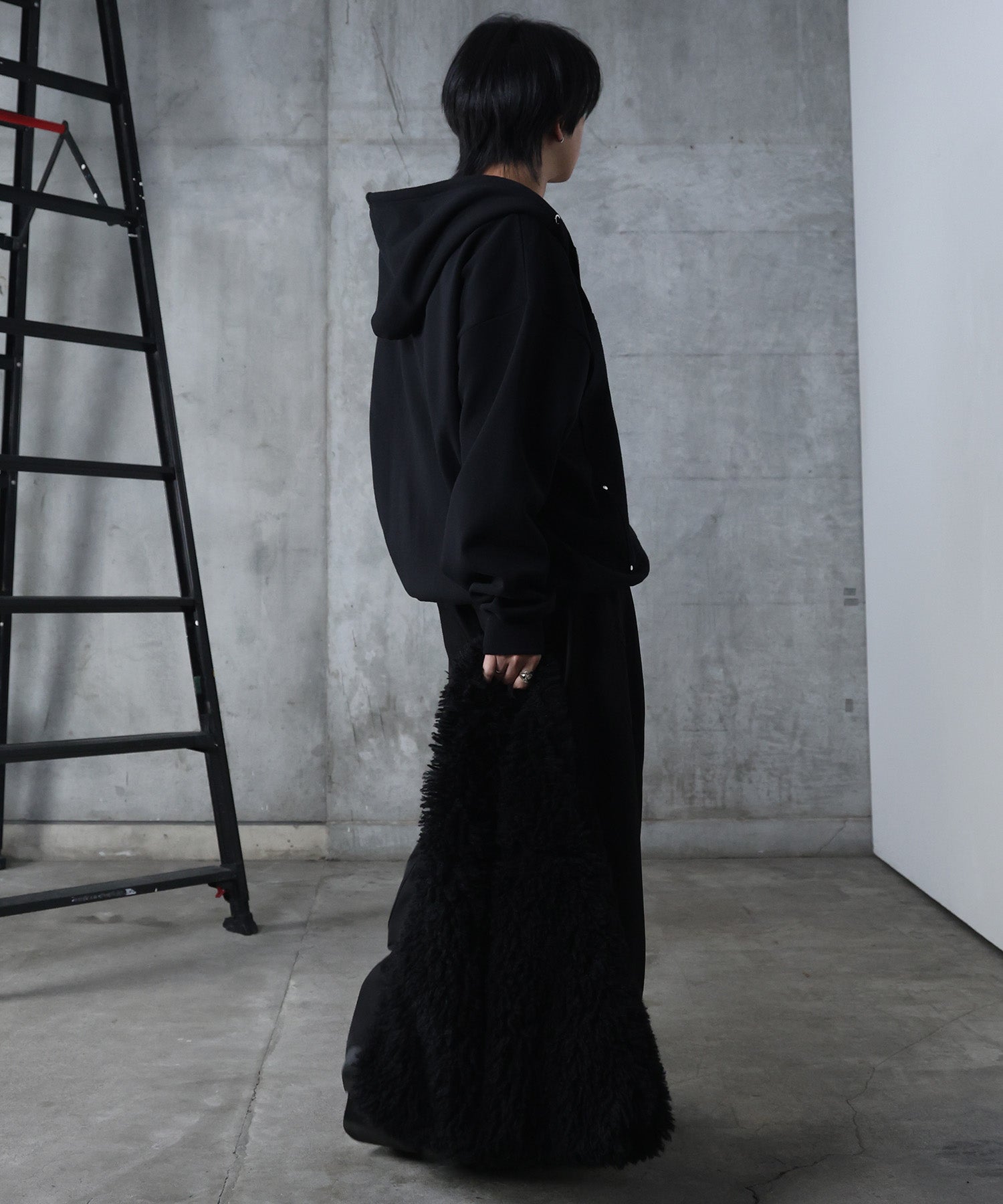 ダブルポケット スタッズ リベット フルジップパーカー ビッグシルエット