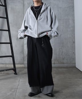 ダブルポケット スタッズ リベット フルジップパーカー ビッグシルエット