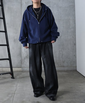 ダブルポケット スタッズ リベット フルジップパーカー ビッグシルエット