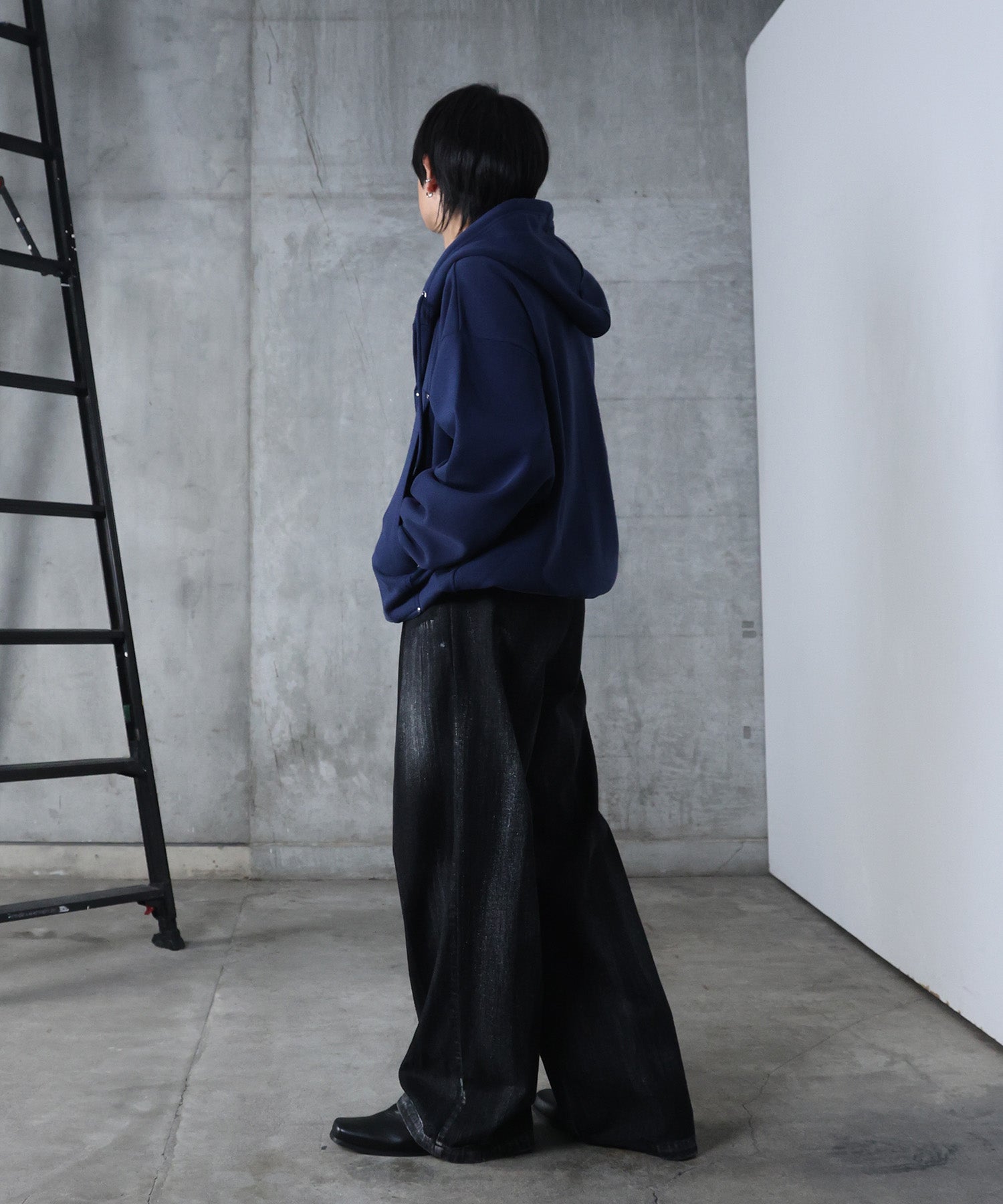 ダブルポケット スタッズ リベット フルジップパーカー ビッグシルエット