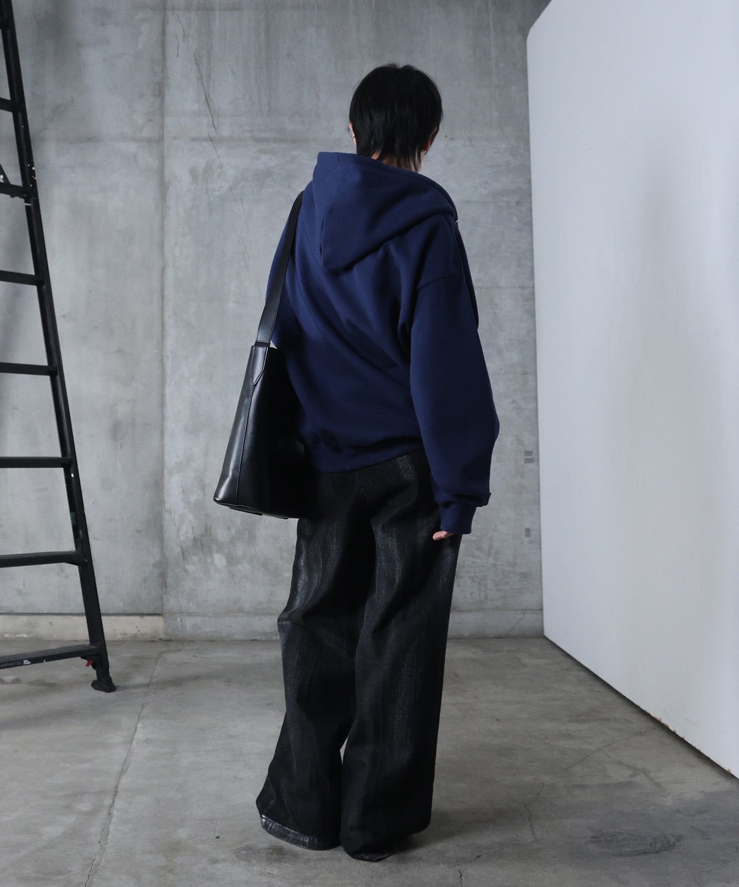 ダブルポケット スタッズ リベット フルジップパーカー ビッグシルエット