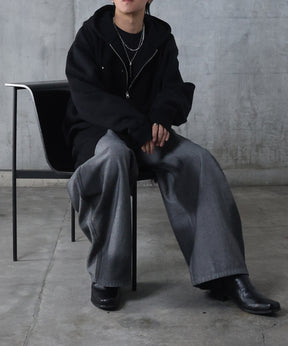 ダブルポケット スタッズ リベット フルジップパーカー ビッグシルエット