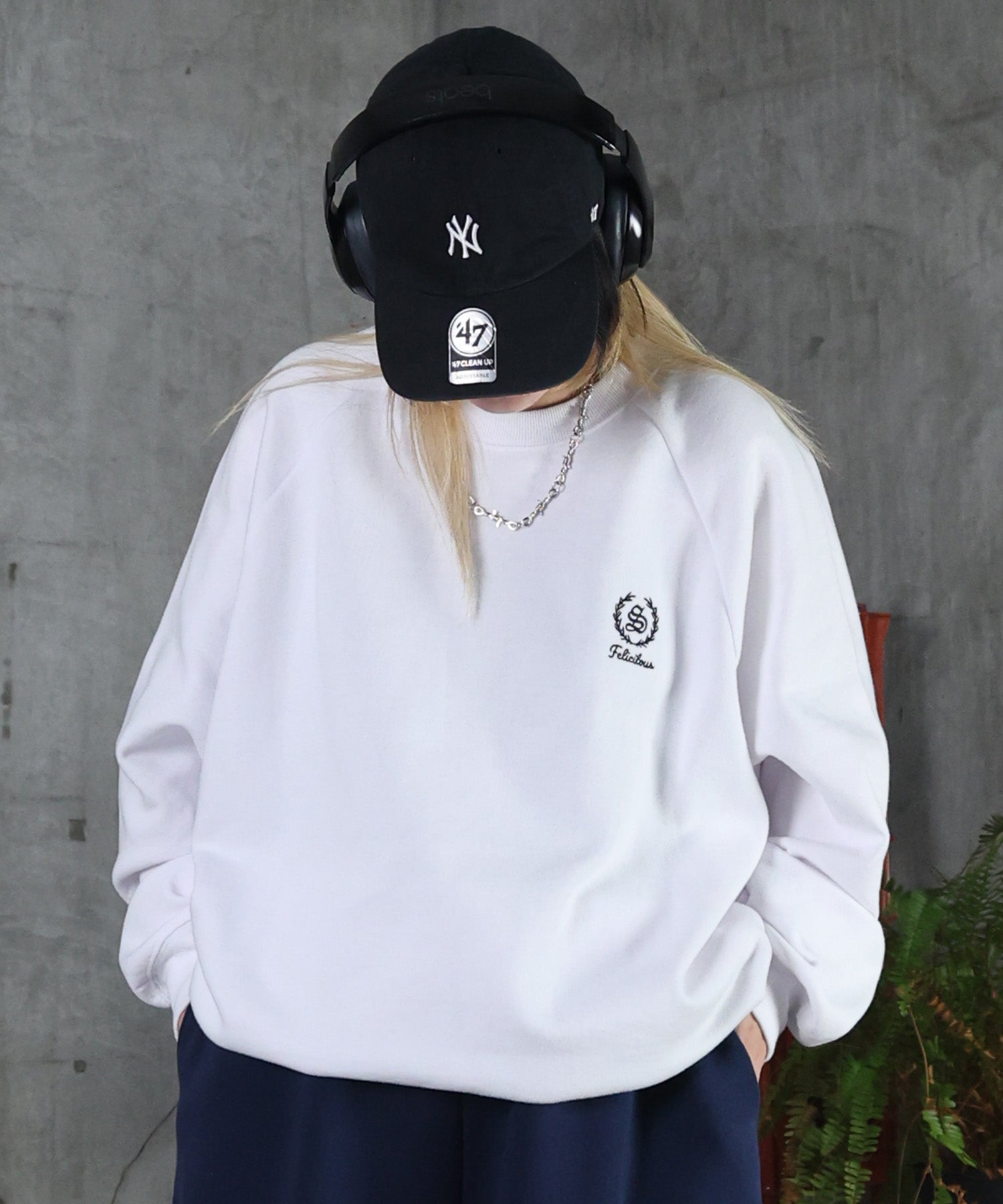 裏起毛 ワンポイント ドロスト ラグランスウェット