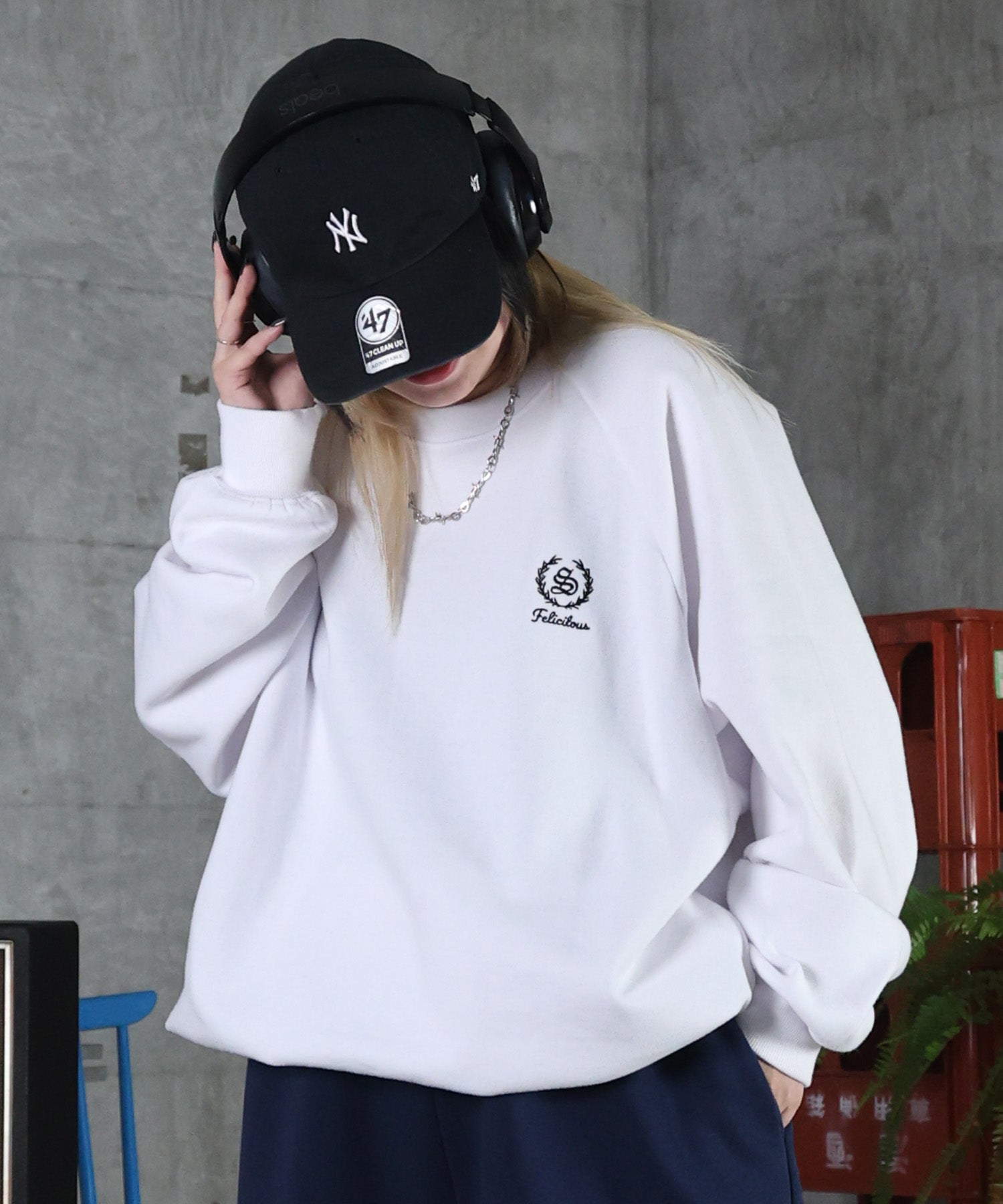 裏起毛 ワンポイント ドロスト ラグランスウェット