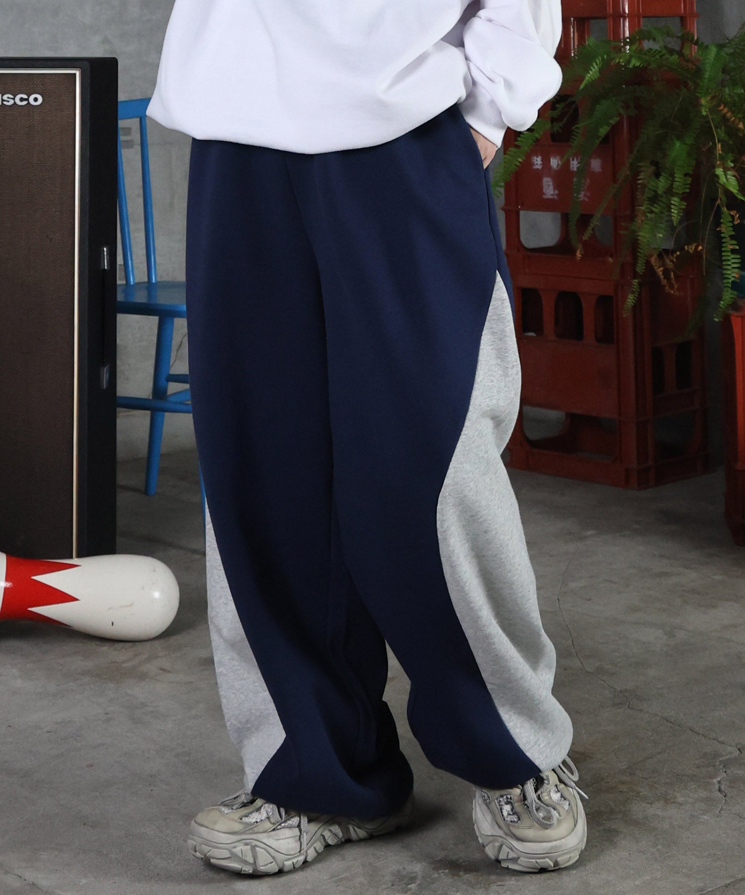 配色切り替え ドロスト スウェットパンツ