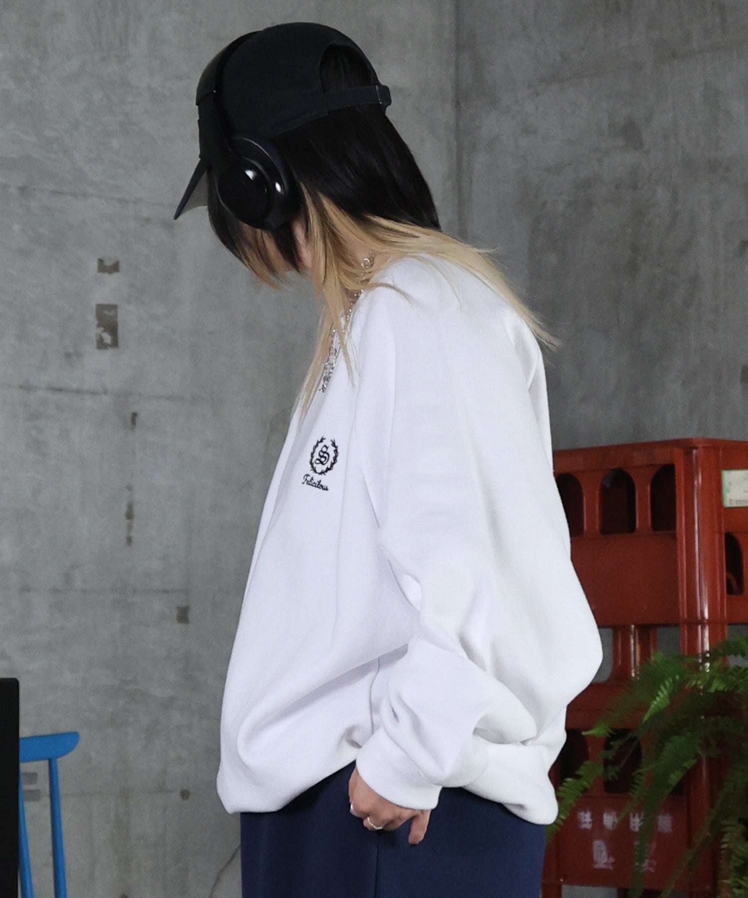 裏起毛 ワンポイント ドロスト ラグランスウェット