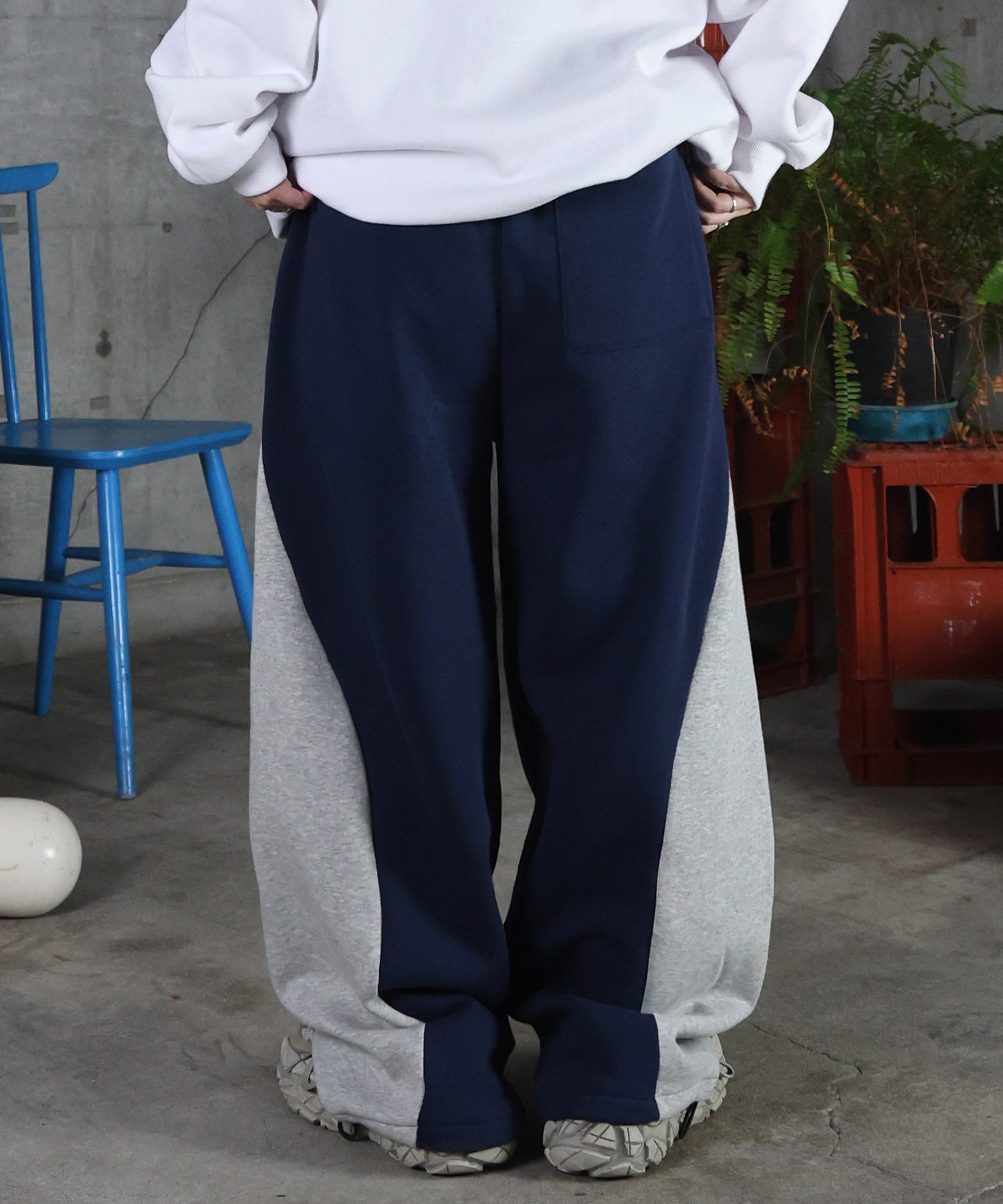 配色切り替え ドロスト スウェットパンツ