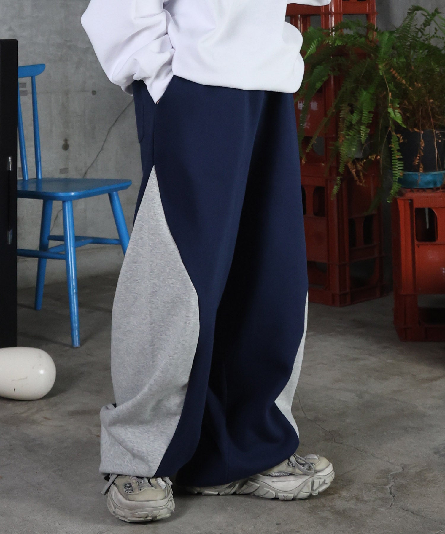 配色切り替え ドロスト スウェットパンツ