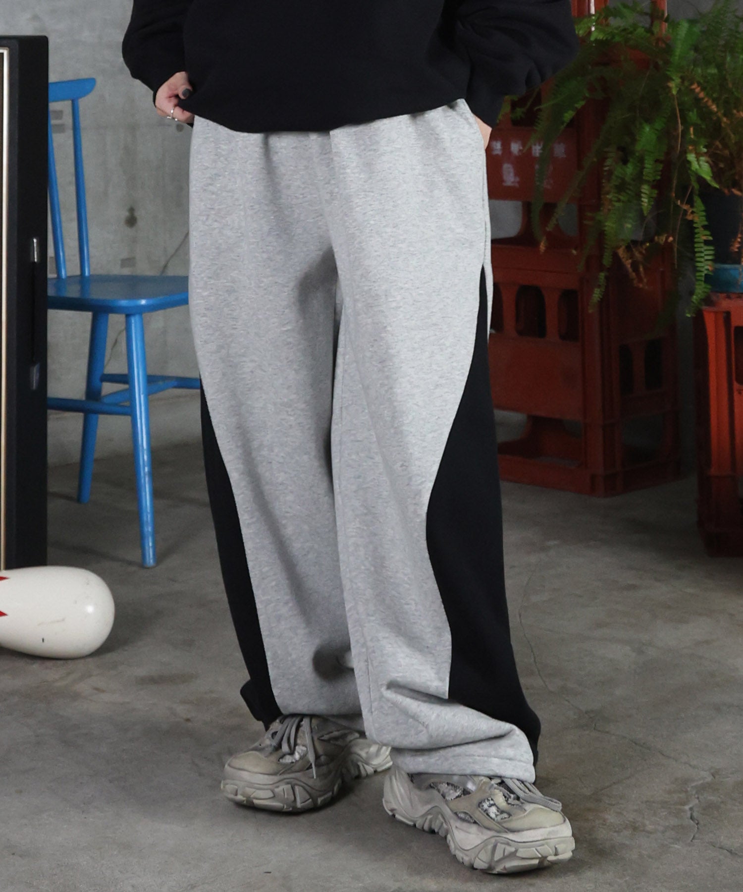 配色切り替え ドロスト スウェットパンツ