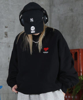 裏起毛 ハートワンポイント刺繍クルーネックスウェット