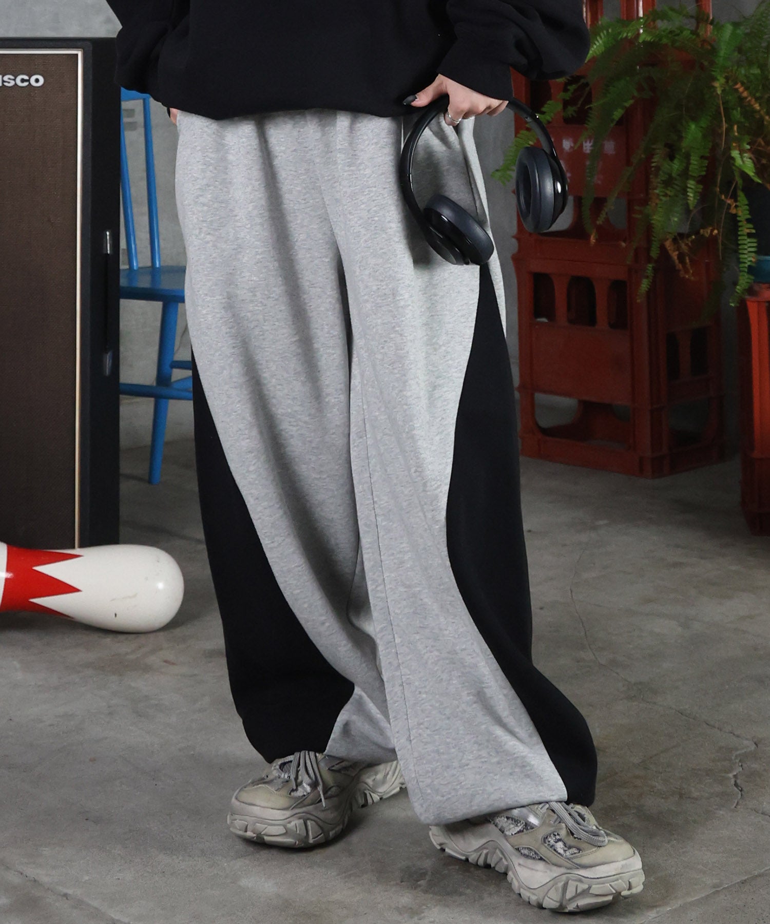 配色切り替え ドロスト スウェットパンツ