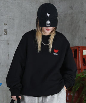 裏起毛 ハートワンポイント刺繍クルーネックスウェット