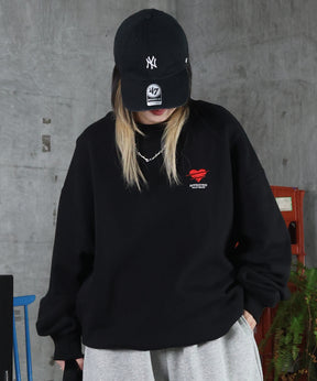 裏起毛 ハートワンポイント刺繍クルーネックスウェット