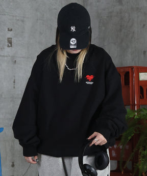 裏起毛 ハートワンポイント刺繍クルーネックスウェット