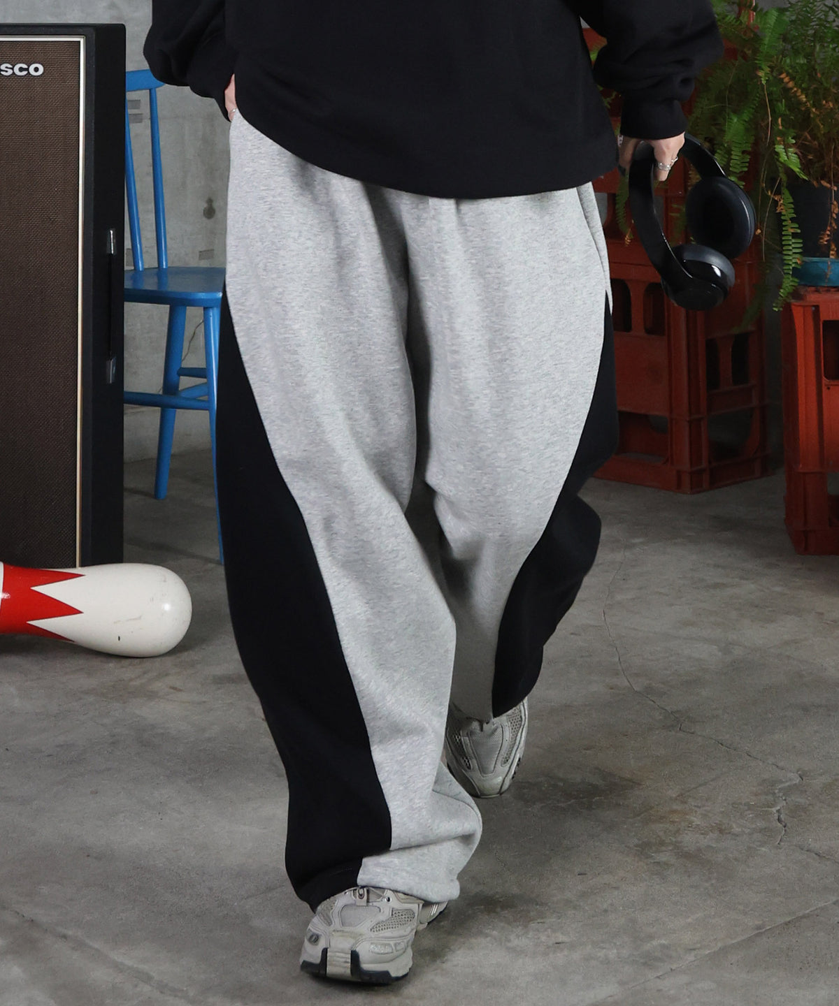 配色切り替え ドロスト スウェットパンツ