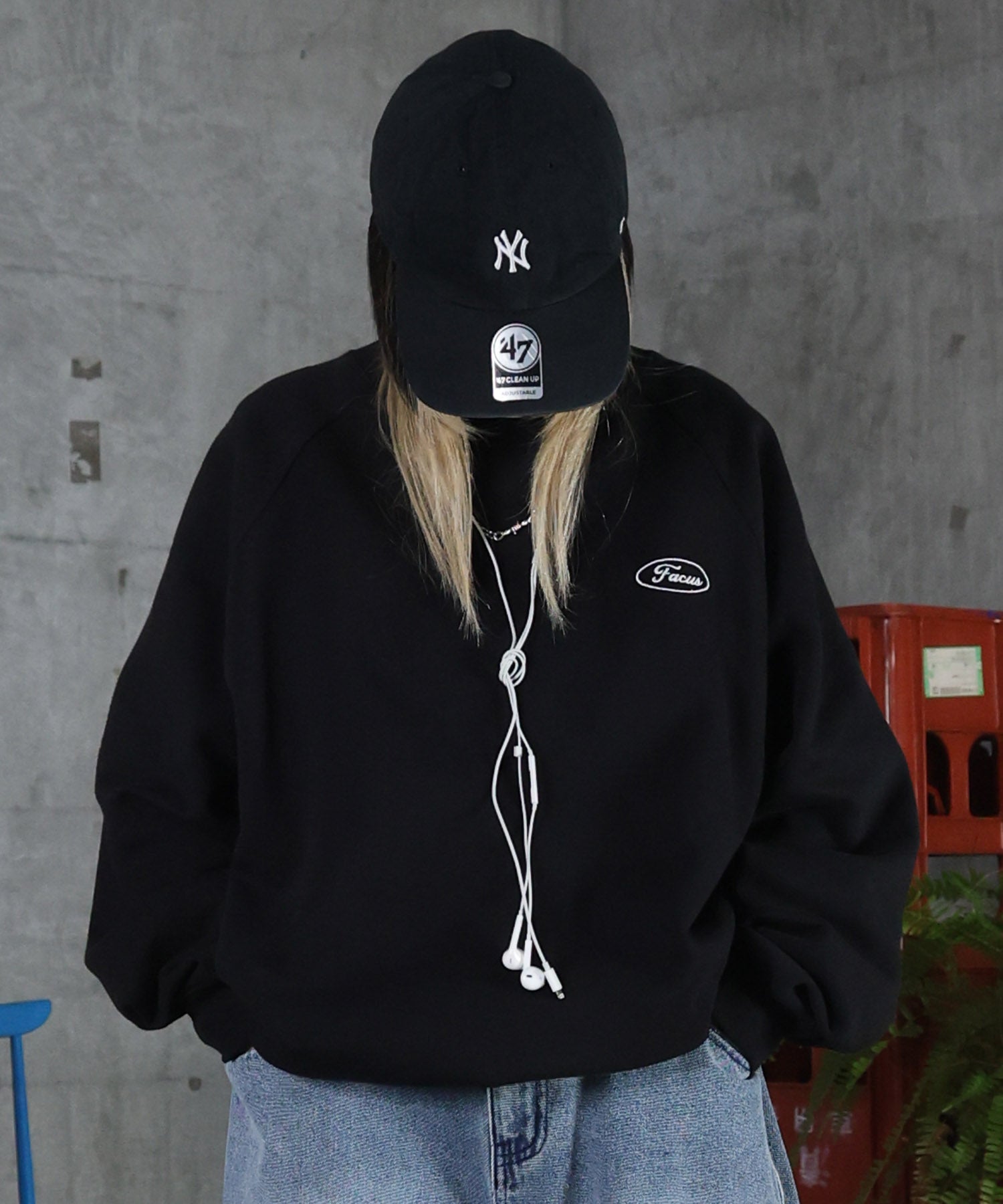 裏起毛 ワンポイント ドロスト ラグランスウェット