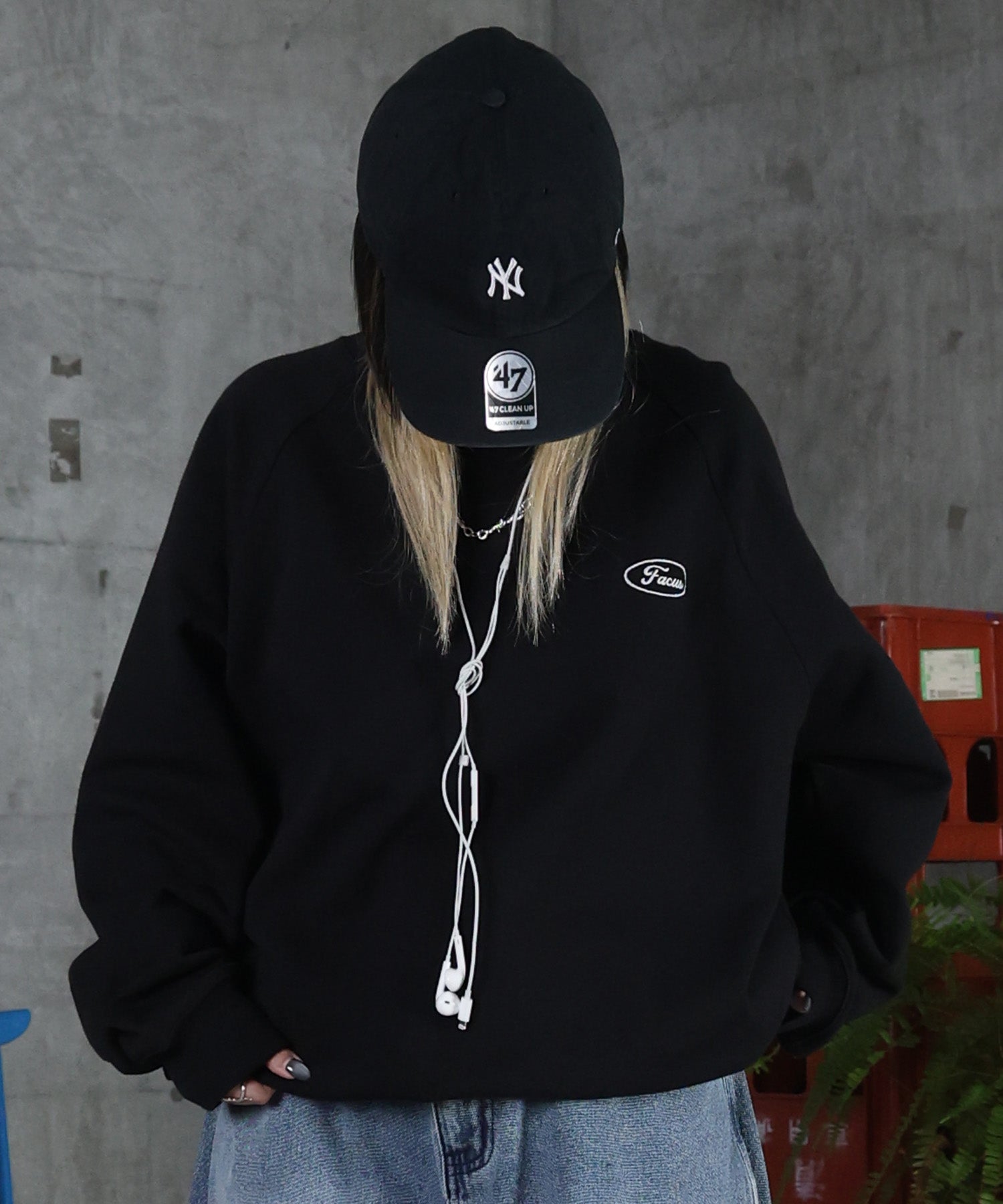 裏起毛 ワンポイント ドロスト ラグランスウェット