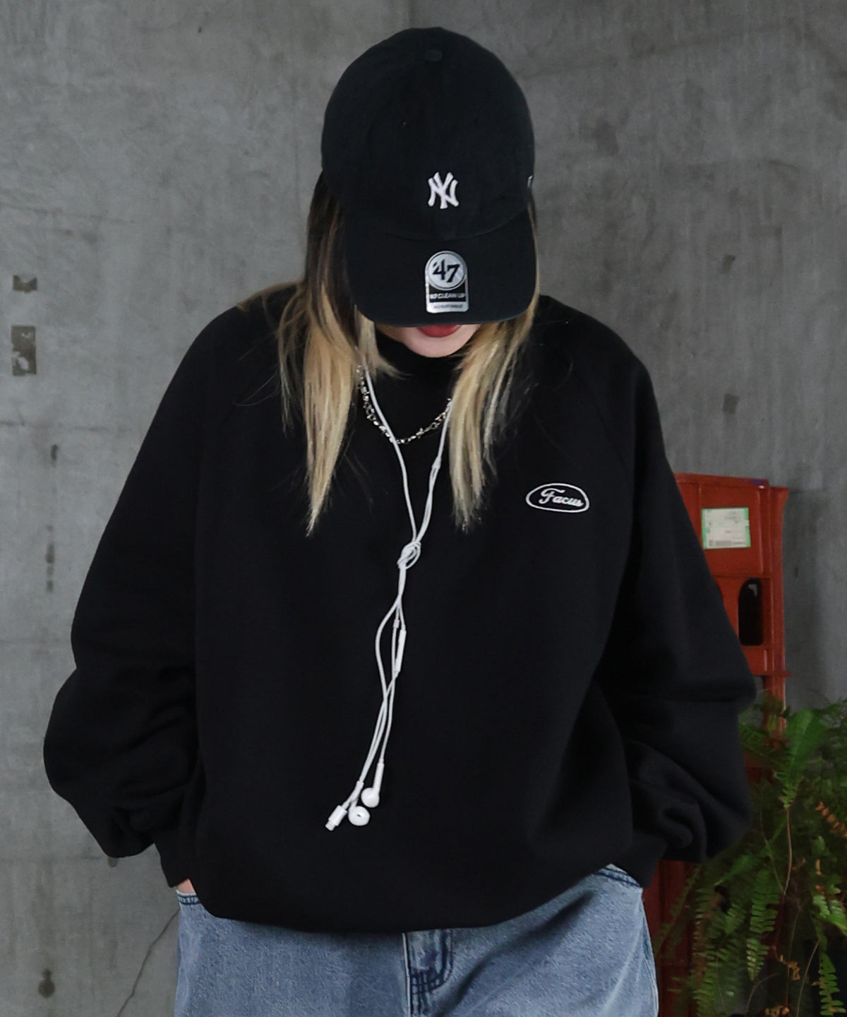 裏起毛 ワンポイント ドロスト ラグランスウェット