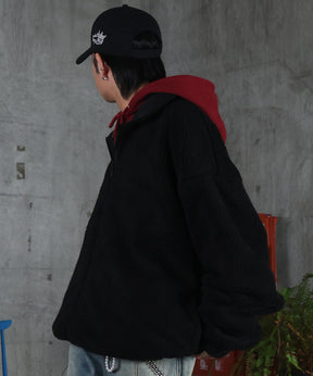 2WAY リバーシブル ナイロン ドローコード ボアブルゾン