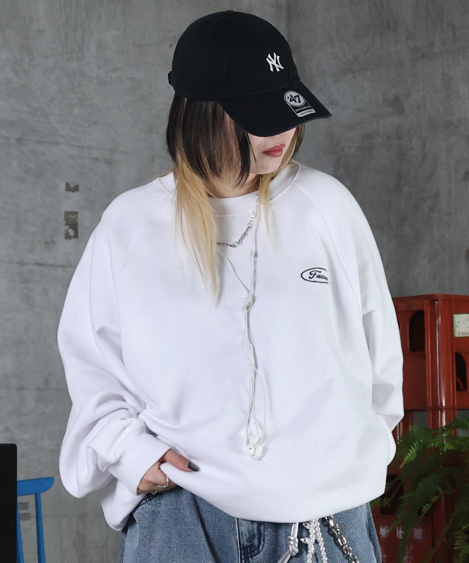 裏起毛 ワンポイント ドロスト ラグランスウェット