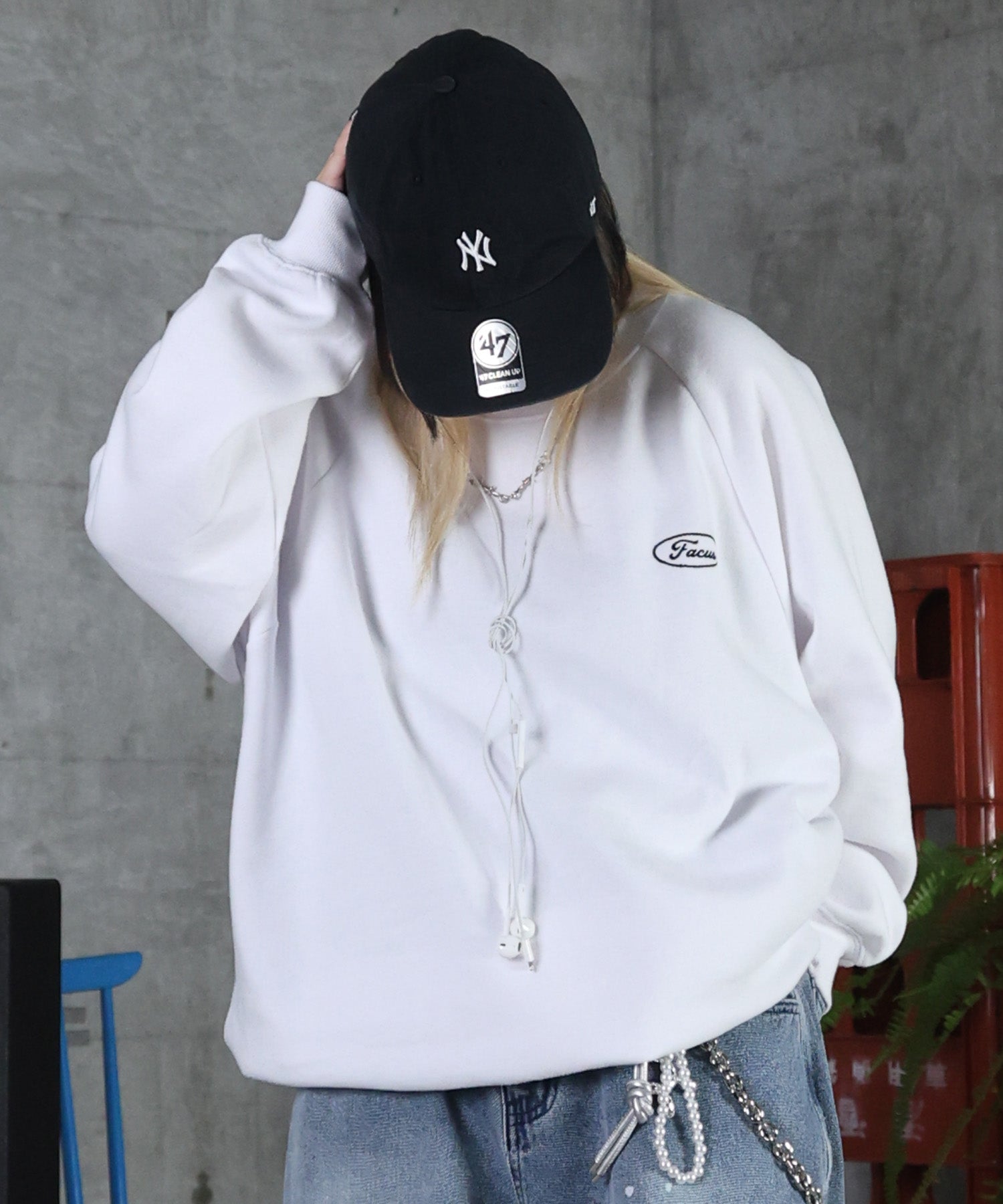 裏起毛 ワンポイント ドロスト ラグランスウェット