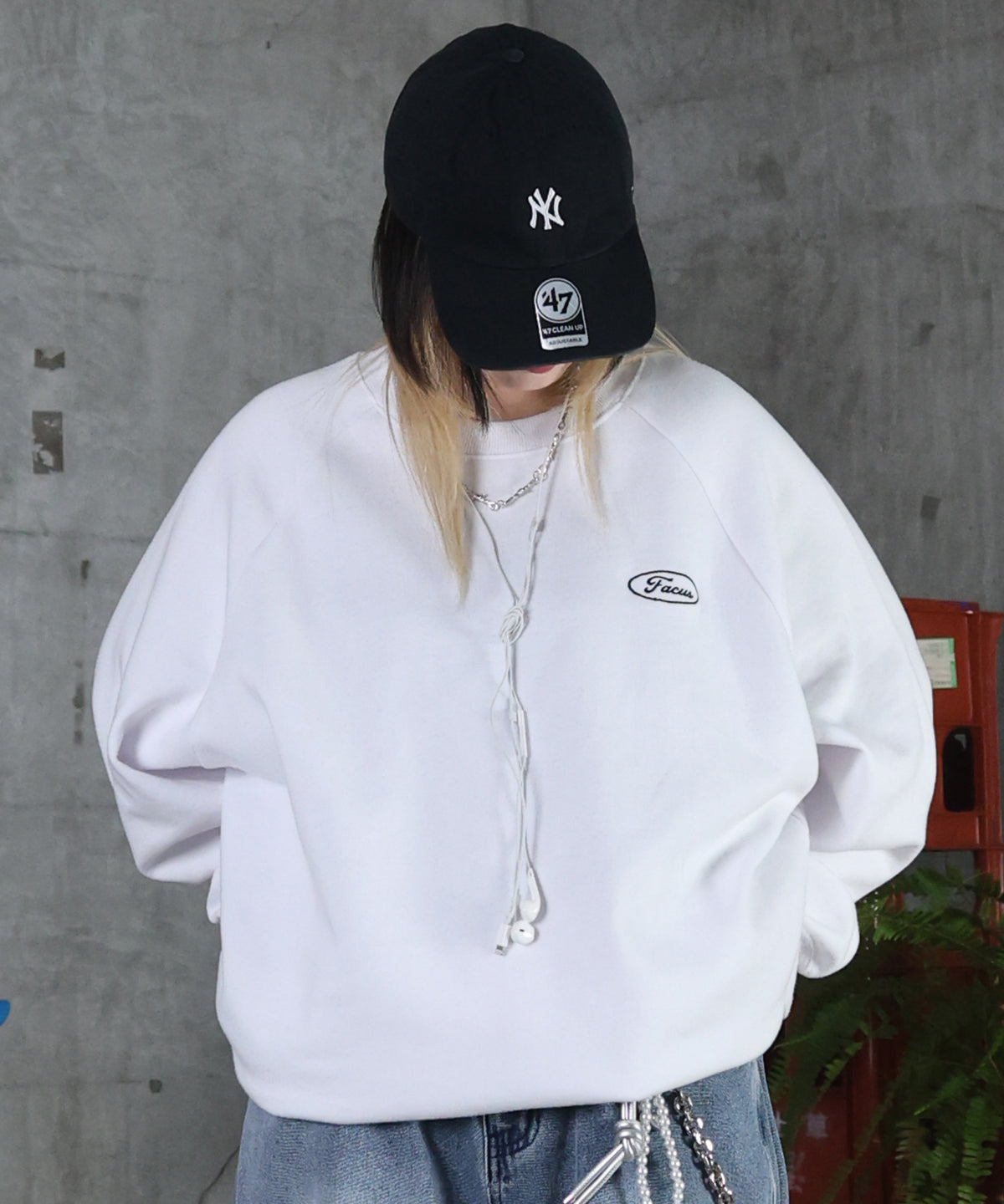 裏起毛 ワンポイント ドロスト ラグランスウェット