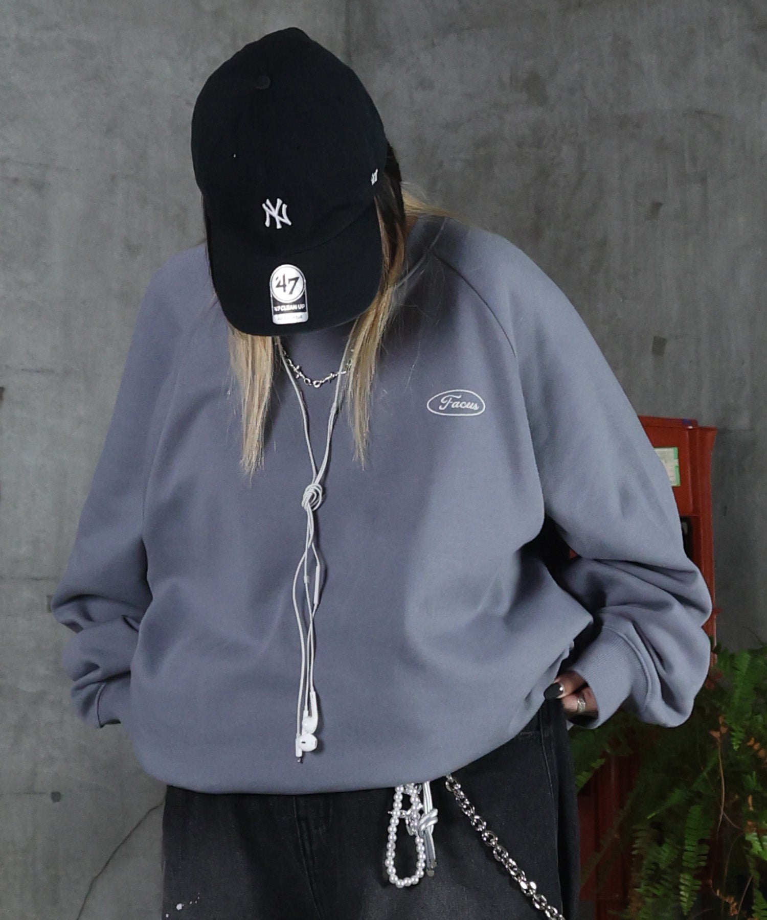 裏起毛 ワンポイント ドロスト ラグランスウェット