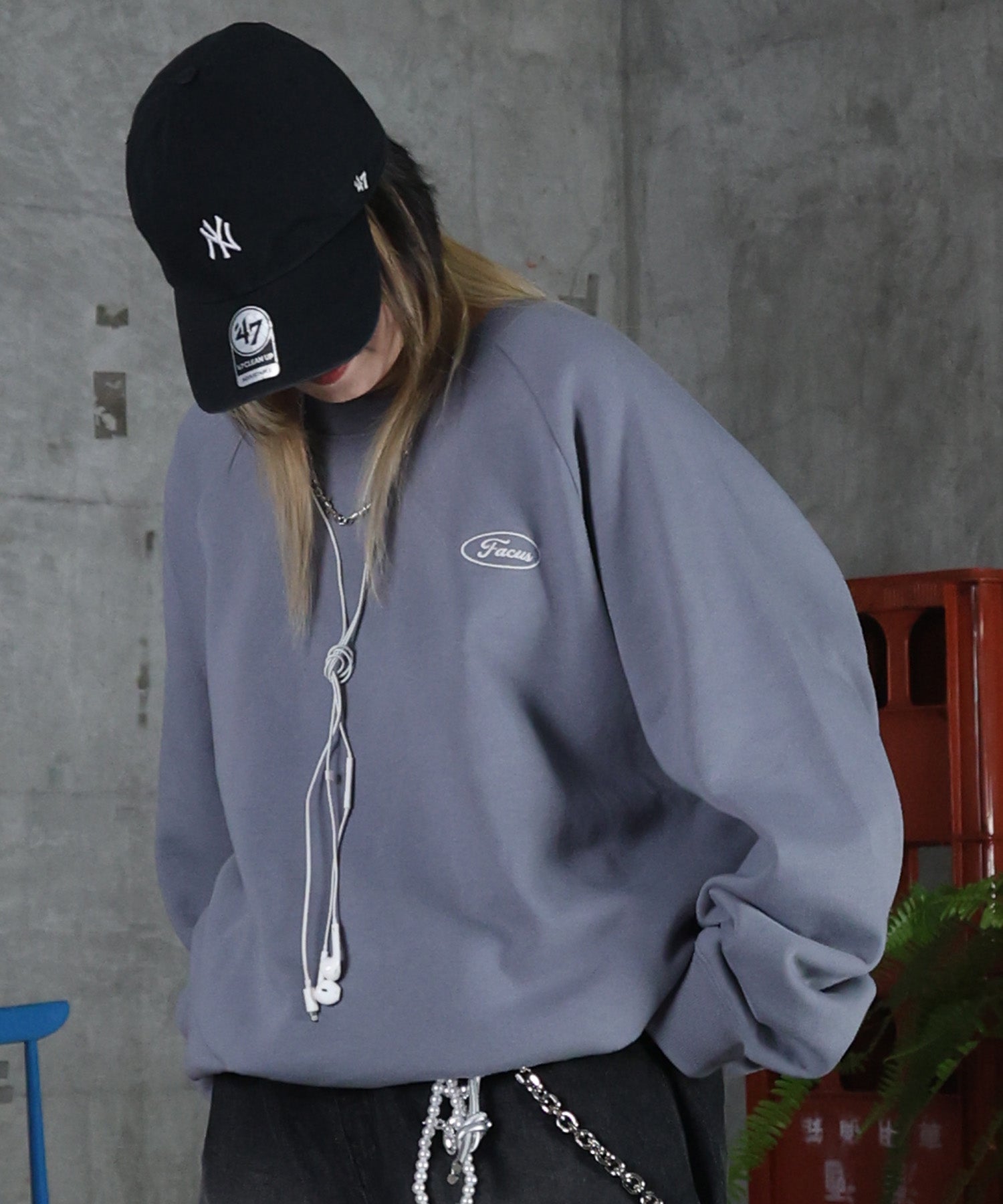 裏起毛 ワンポイント ドロスト ラグランスウェット